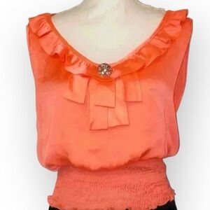 Antilia Femme Brand Ladies Ruffled  Sleeveless Blouse in Coral Size Medium